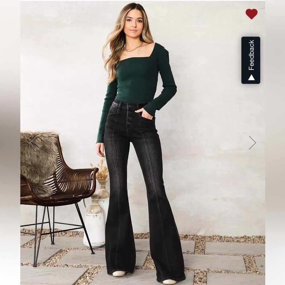 High Rise Super Flare Stretch Jean Buckle